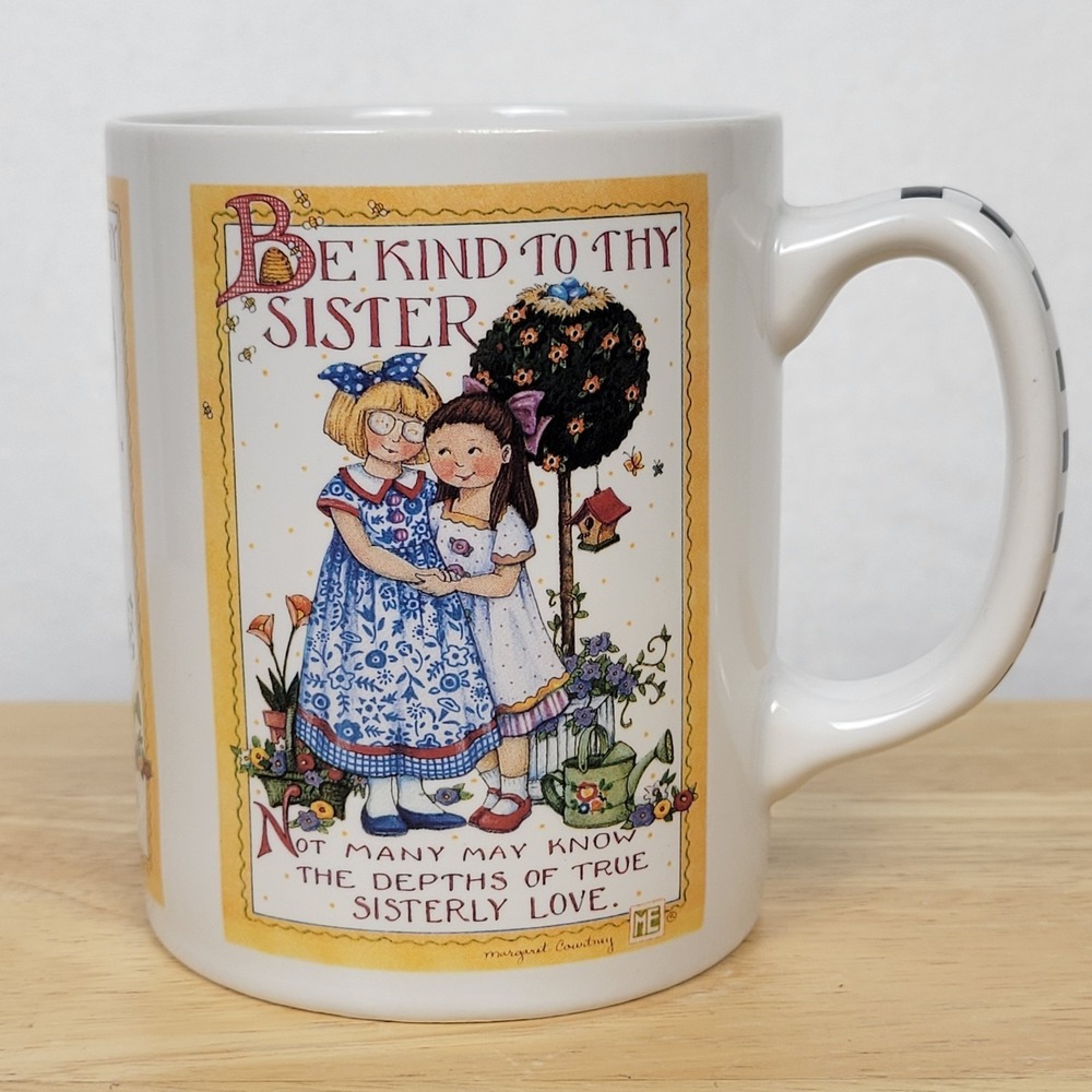Vintage 1993 Mary Engelbreit Embossed Mug Be Kind To Thy Sister‎ Gift Idea